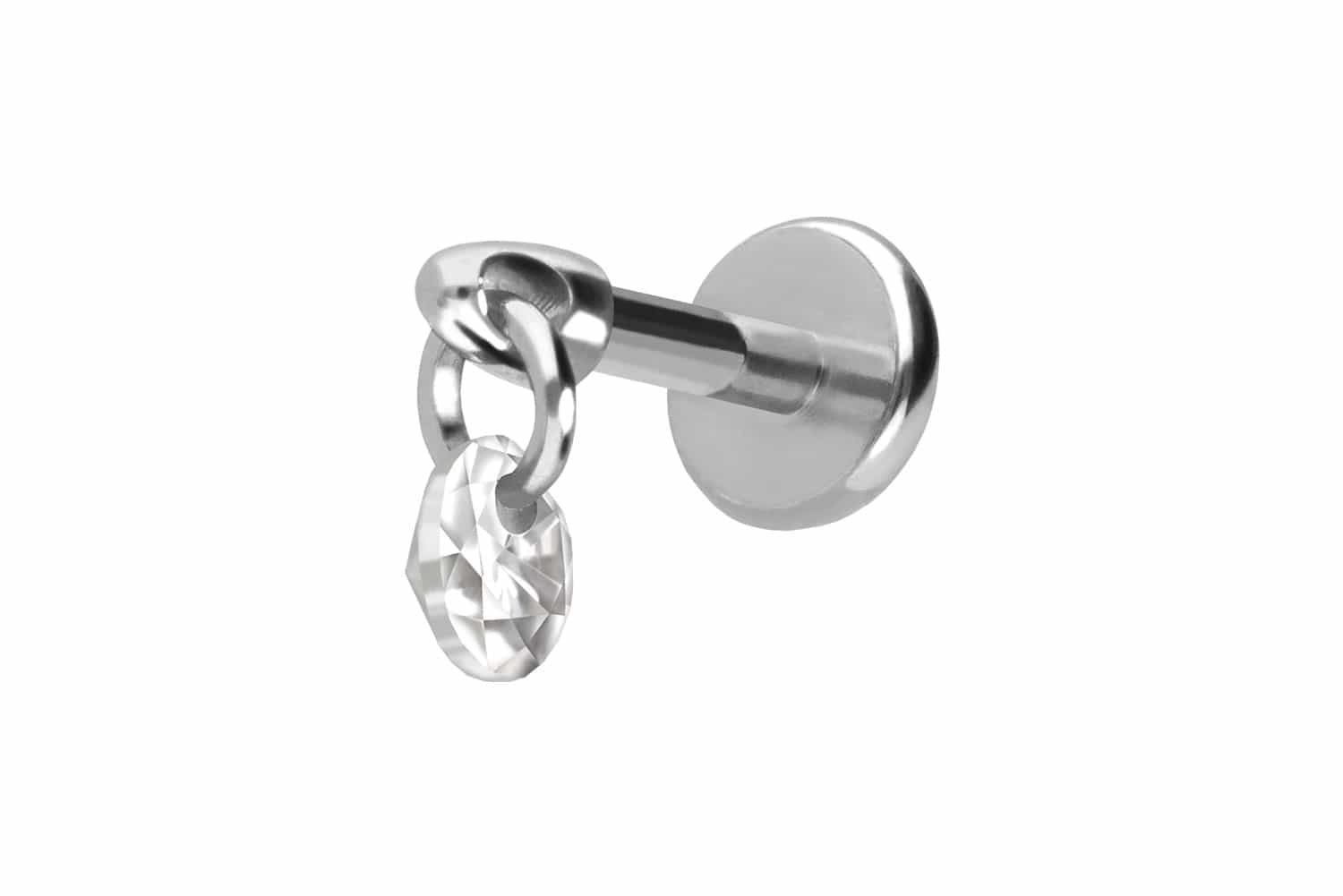 Titan Labret Piercing mit Push Fit RUNDER KRISTALL